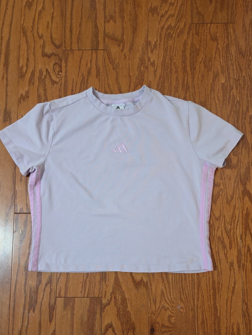 Adidas Lilac Short Sleeve Women's Baby Doll Tee with Side Stripes